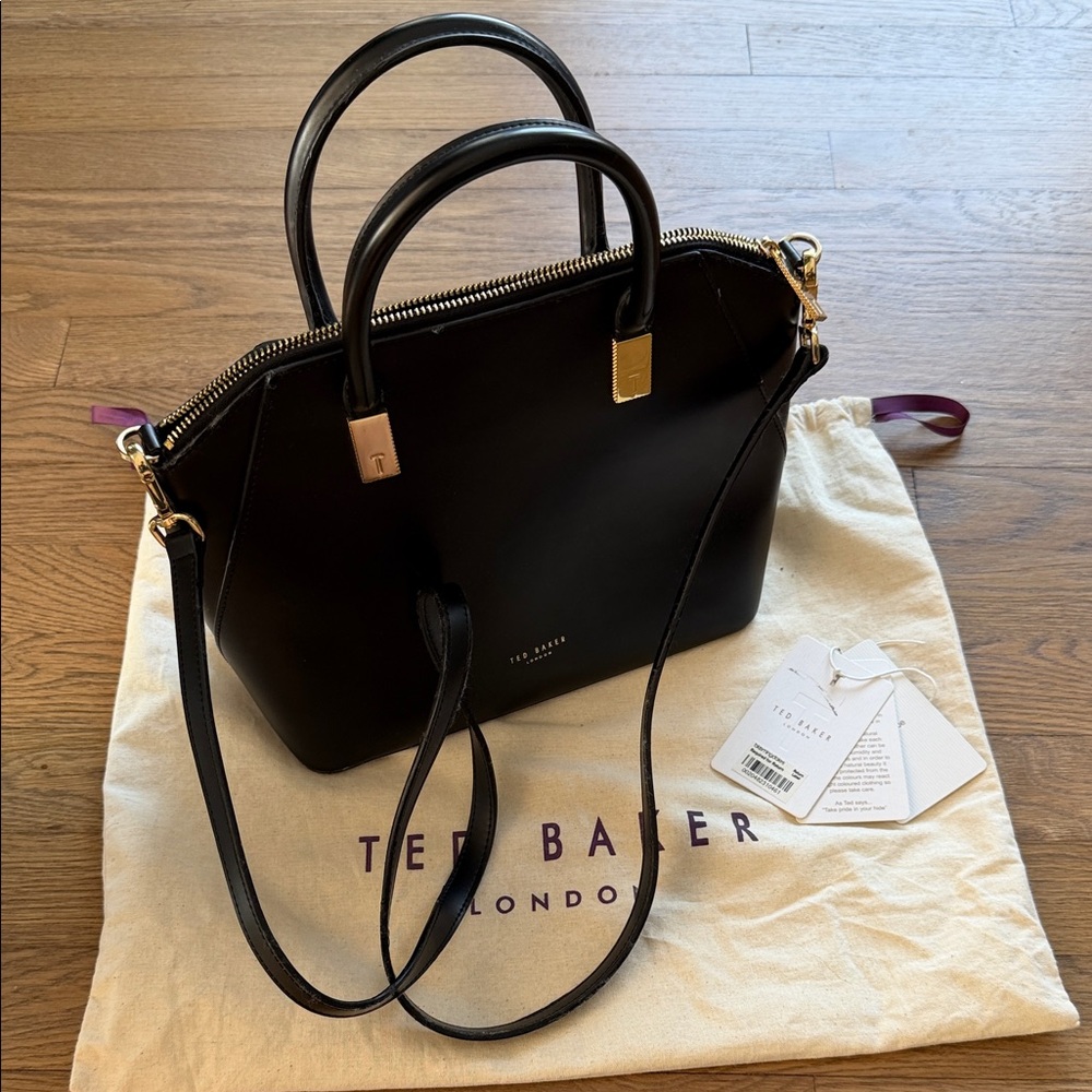 Ted Baker Black Satchel purse with Gold Accents